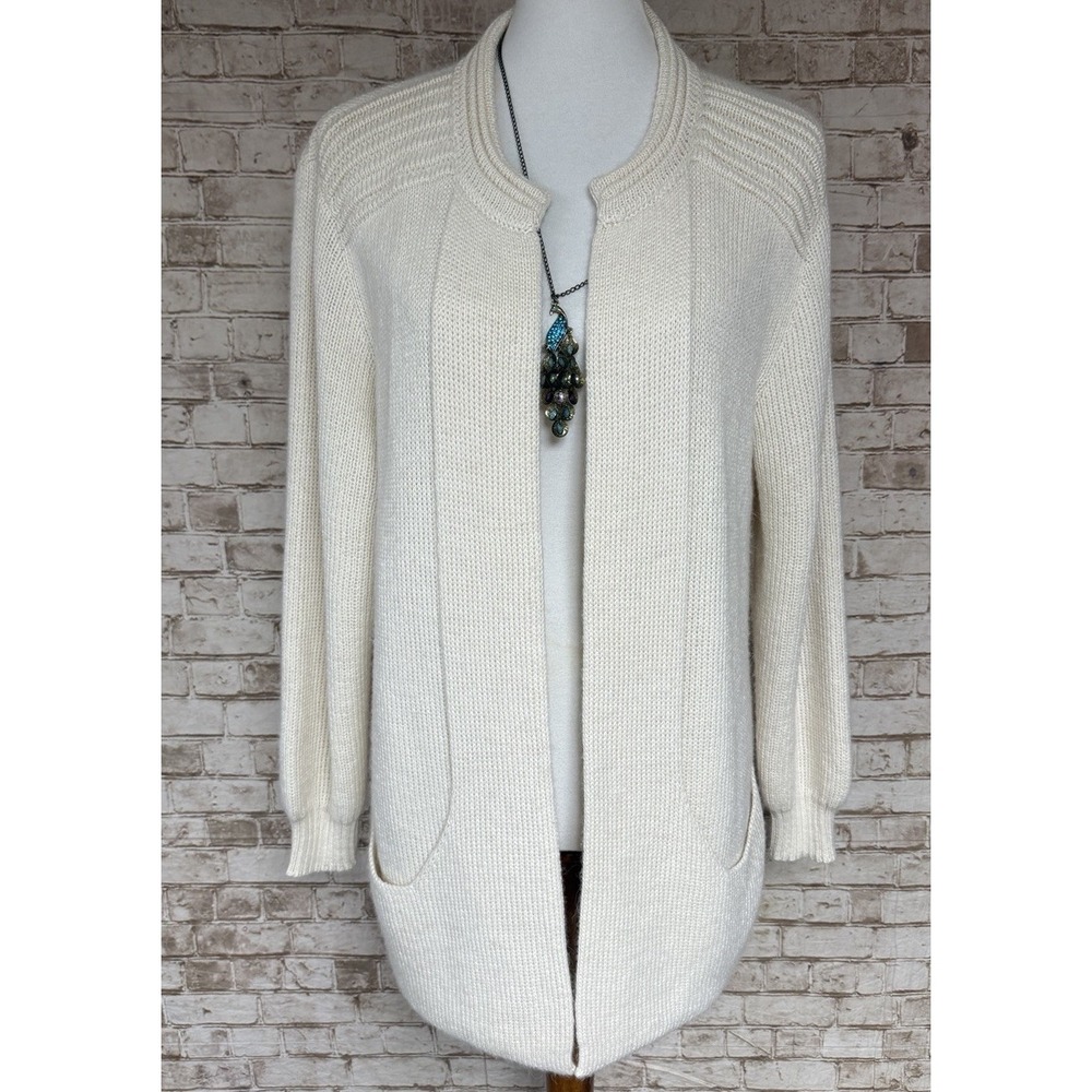 PERUVIAN LINK Ebel Cardigan IVORY 100% Alpaca Pockets‎ Soft One Size UK 10 12 14